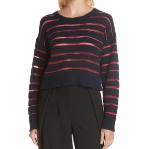 NWT $225 Rag & Bone Penn Sheer Stripe Crop Red / Blue Sweater in size Small!